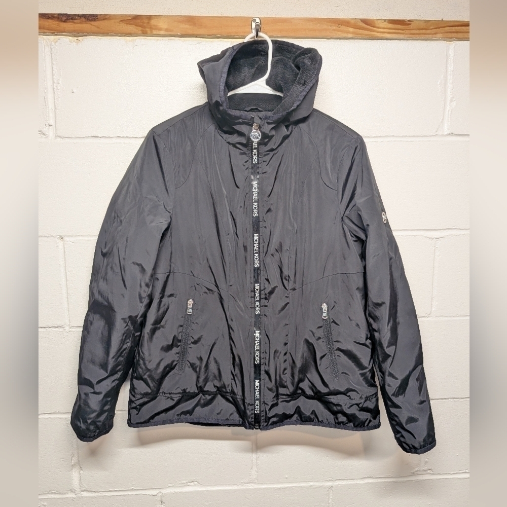 MK Michael Kors Women's Hooded Full Zip Insulated Jacket Black (Large)